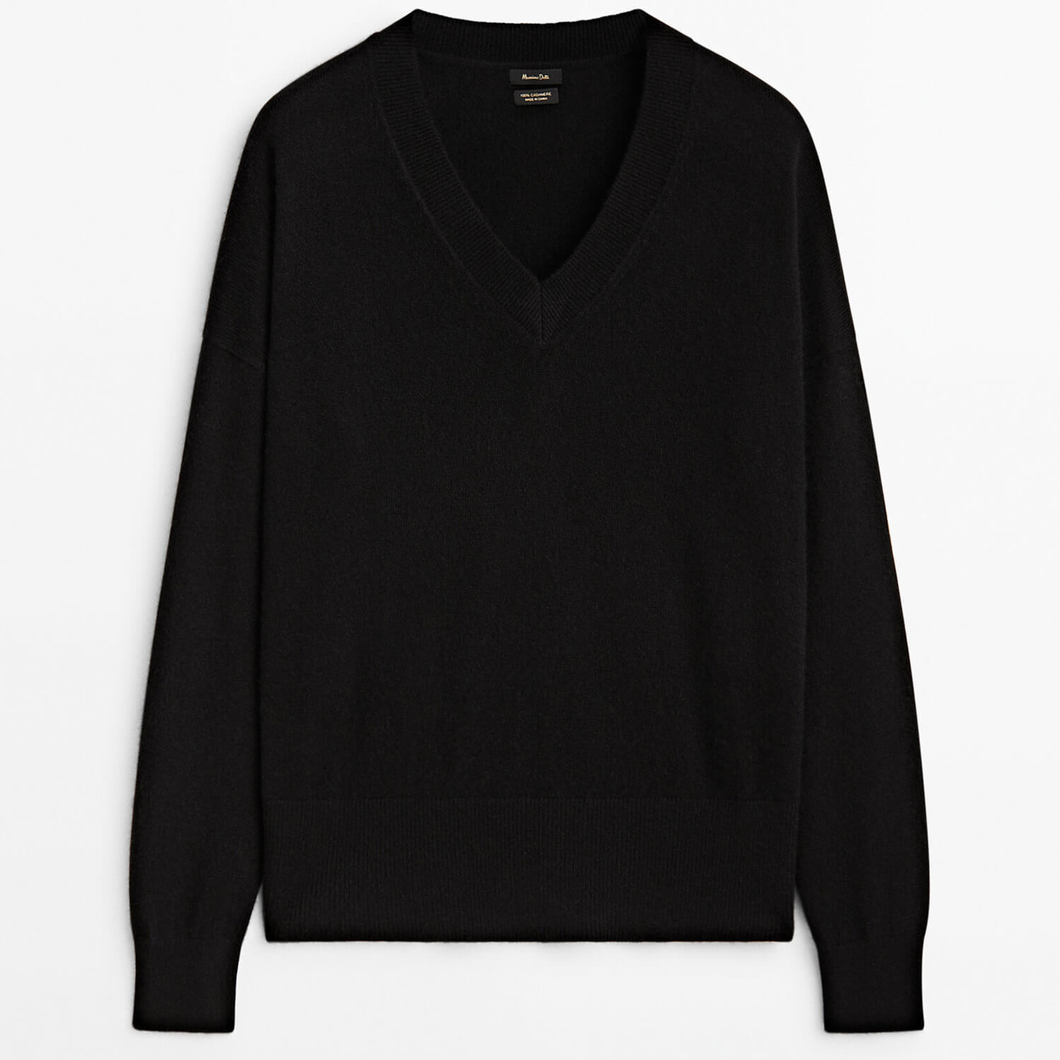 Свитер Massimo Dutti 100% Cashmere V-Neck, черный свитер massimo dutti wool and cashmere blend v neck охра