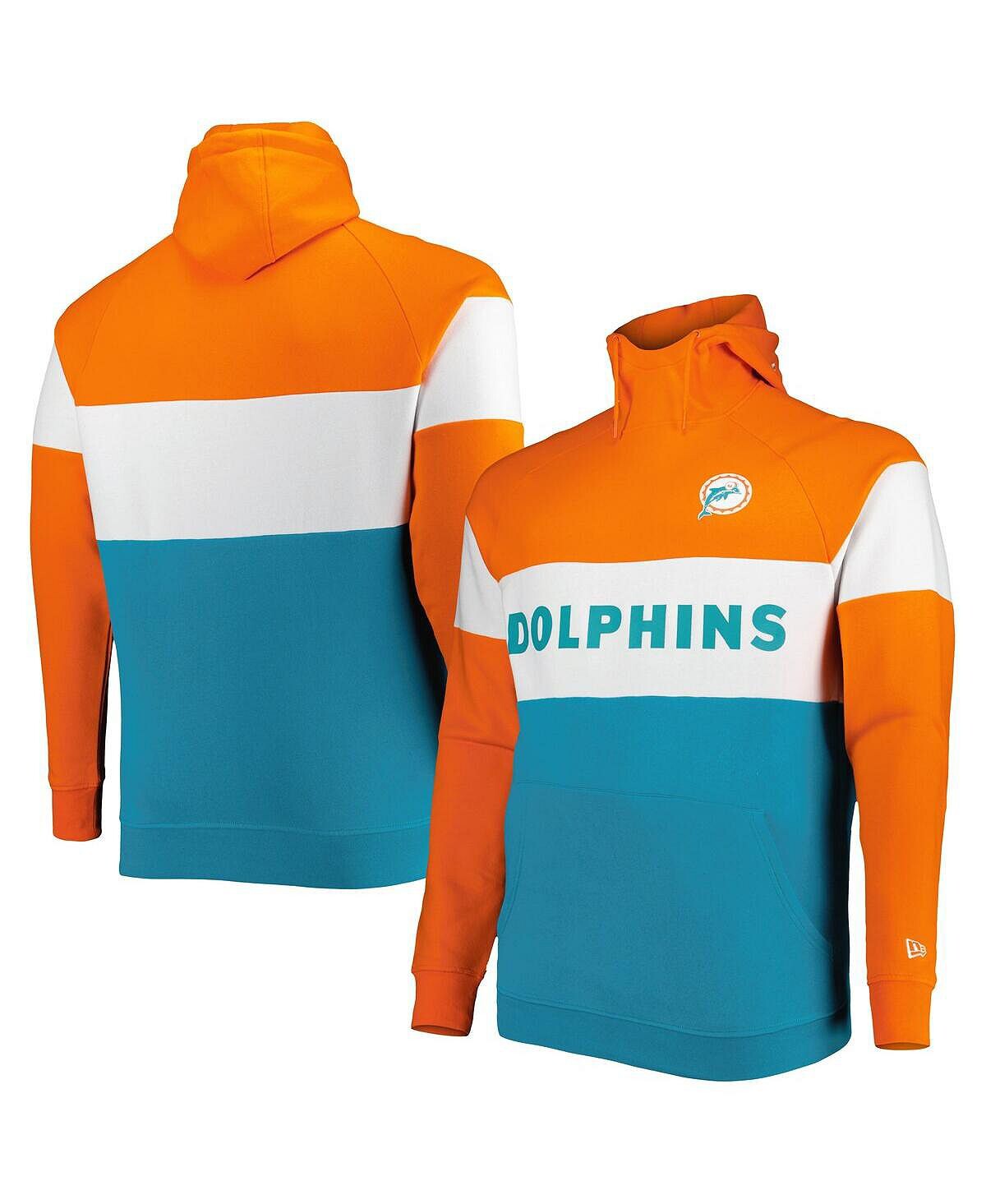 

Мужская толстовка с капюшоном реглан aqua miami dolphins big and tall throwback colorblock New Era