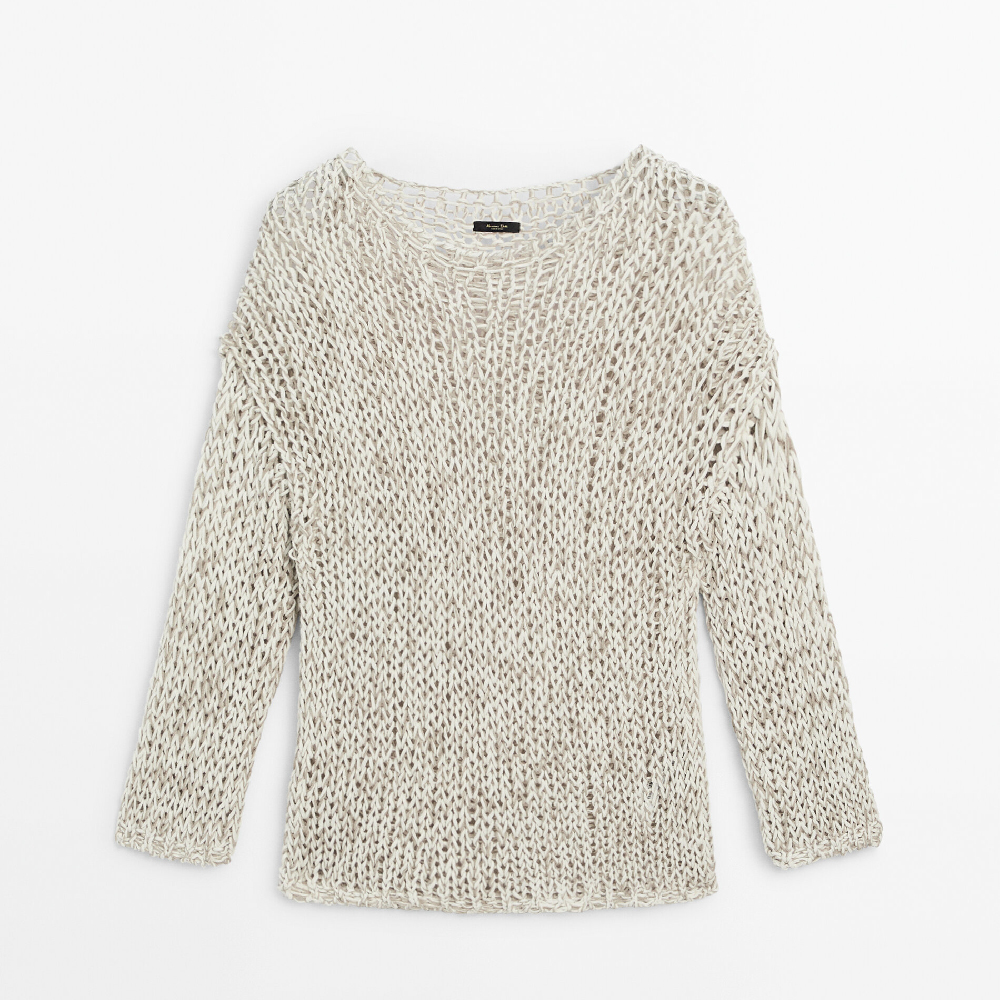 цена Свитер Massimo Dutti Oversize Open-knit, светло-бежевый