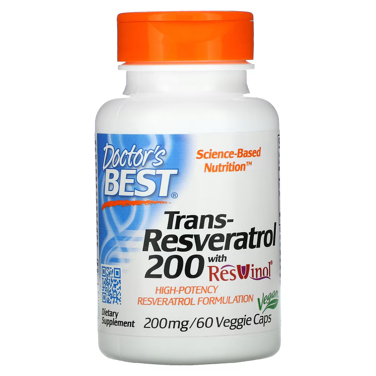 Транс-ресвератрол Doctor's Best 200 с Resvinol, 200 мг, 60 вегетарианских капсул транс ресвератрол 600 doctor s best 600 мг 60 капсул