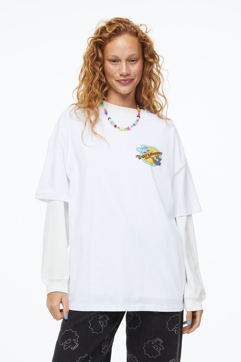 

Футболка оверсайз с принтом H&M, белый/симпсоны
