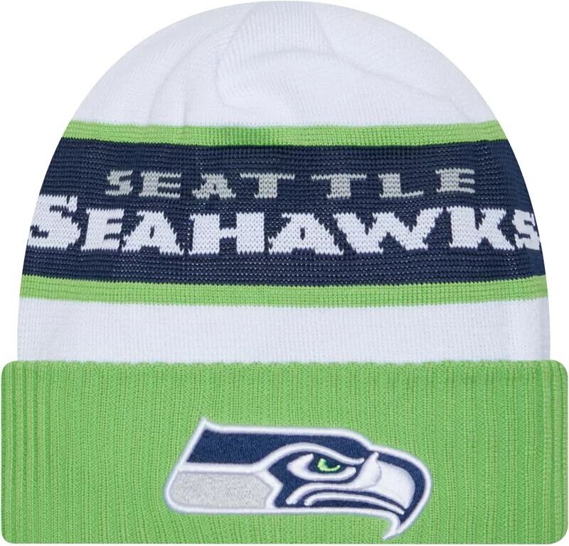 

Мужская белая шапка-бини New Era Seattle Seahawks 2023 с боковой линией