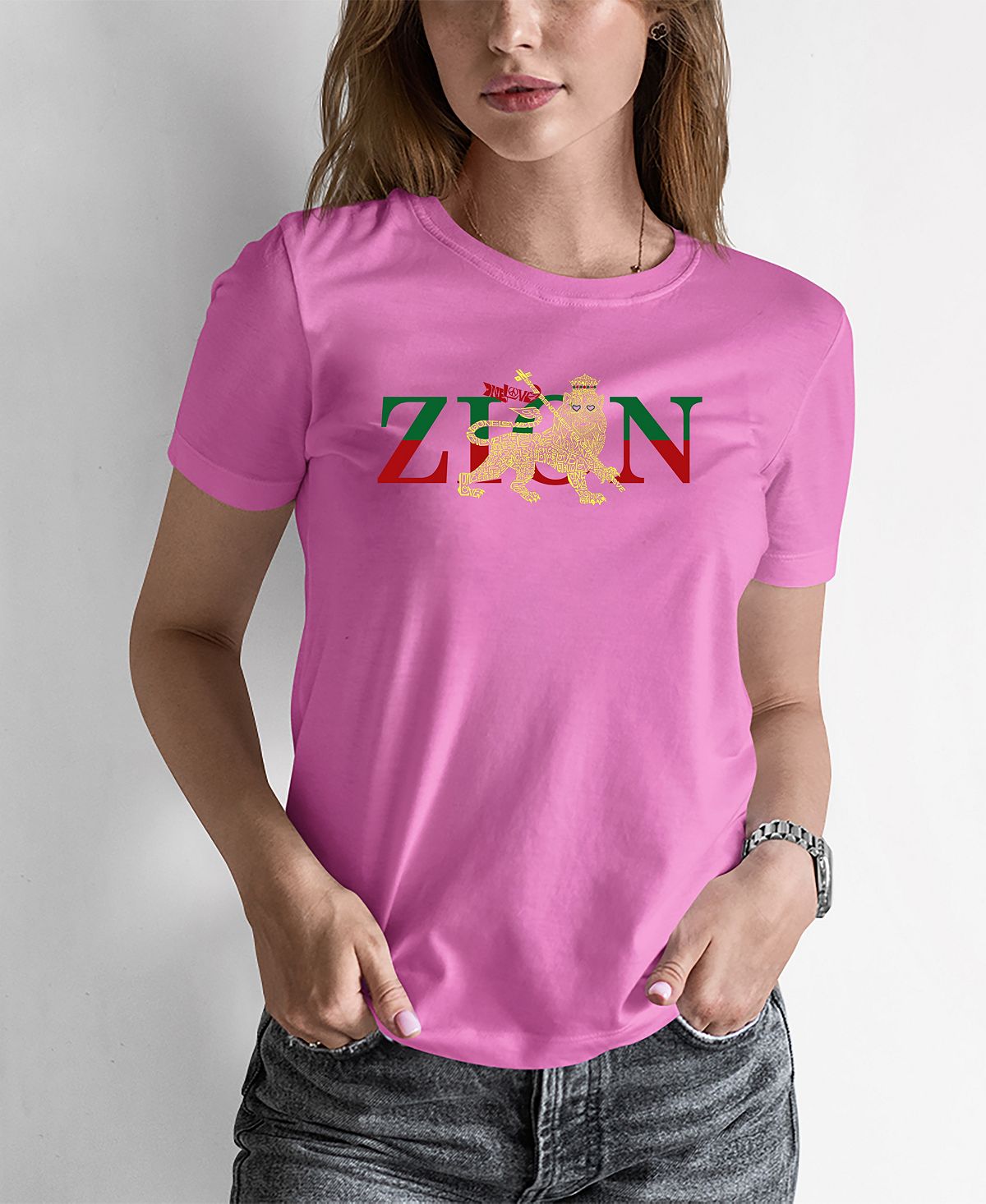 Женская футболка word art zion one love LA Pop Art, розовый послание без слов