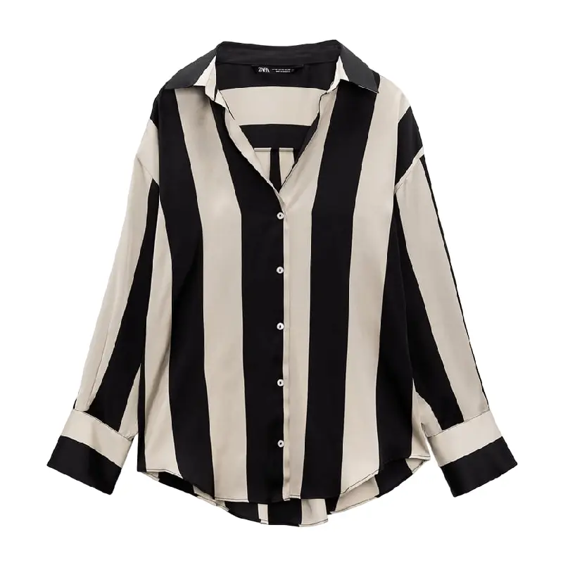 

Рубашка Zara Striped Oversize, черный/песочный