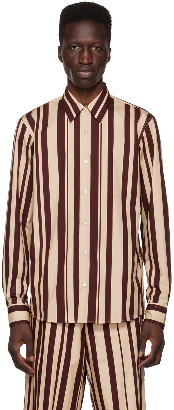 

Бежево-бордовая рубашка в полоску Dries Van Noten