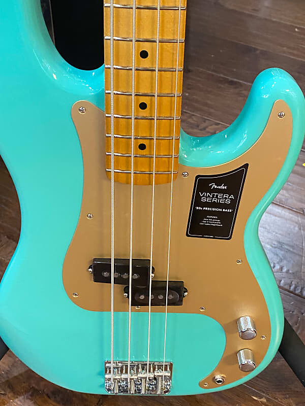 

Бас-гитара Fender Vintera '50s Precision Bass с кленовым грифом Seafoam Green #MX22273855 (9 фунтов, 0,5 унции) Vintera '50s Precision Bass with Maple Fretboard