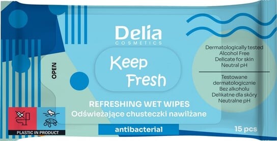 

Салфетки Delia Keep Fresh увлажняющие антибактериальные, 15 шт.