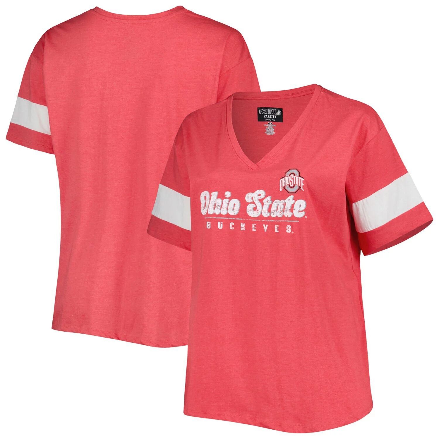 

Женская футболка Heather Scarlet Ohio State Buckeyes Plus Size Give It All с v-образным вырезом