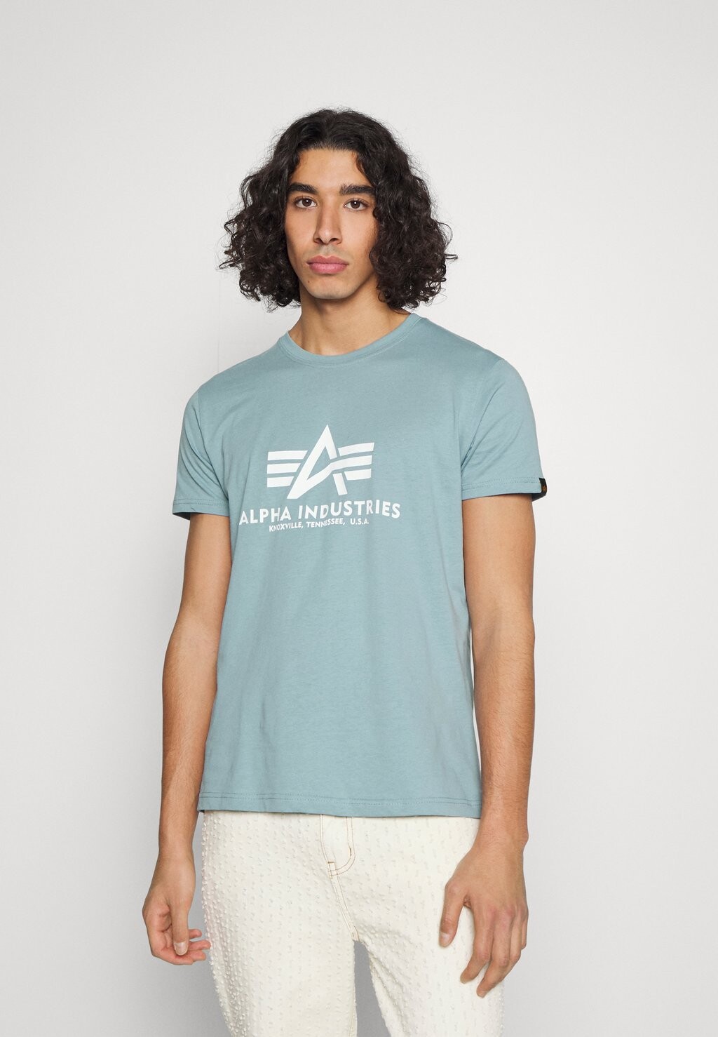 

Футболка с принтом Alpha Industries, серо-синяя, Синий, Футболка с принтом Alpha Industries, серо-синяя