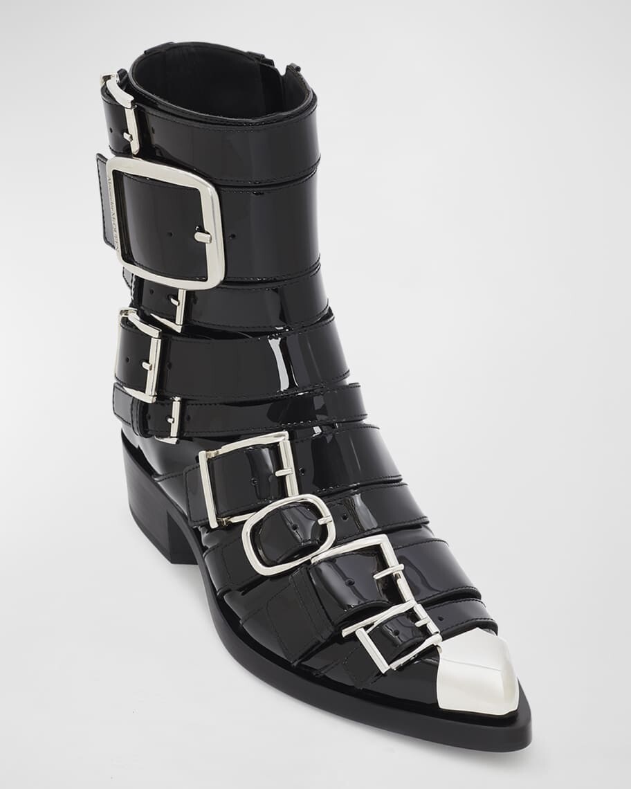 

Лакированные ботильоны в стиле панк с несколькими пряжками Alexander McQueen