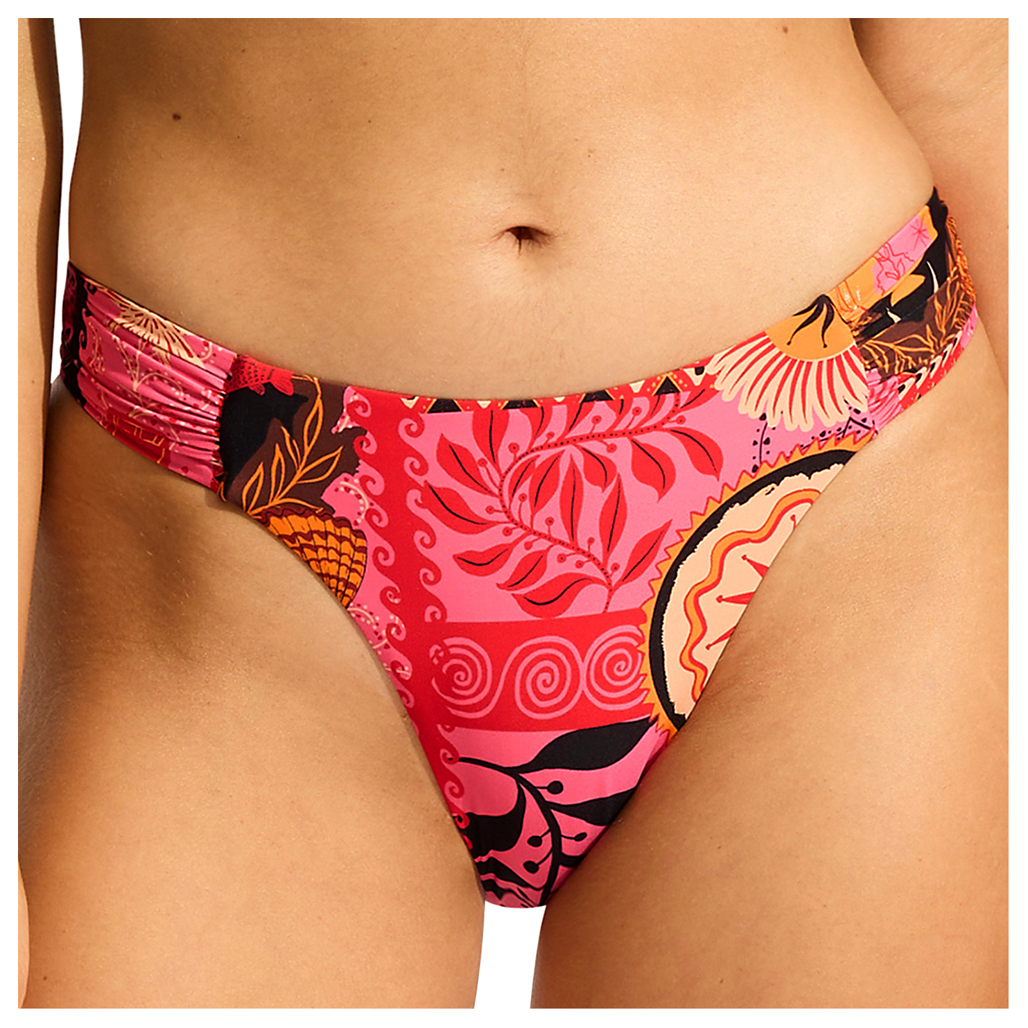 Низ бикини Seafolly Women's Atlantis High Leg Ruched Side Pant, цвет Paradise Pink side orange paradise