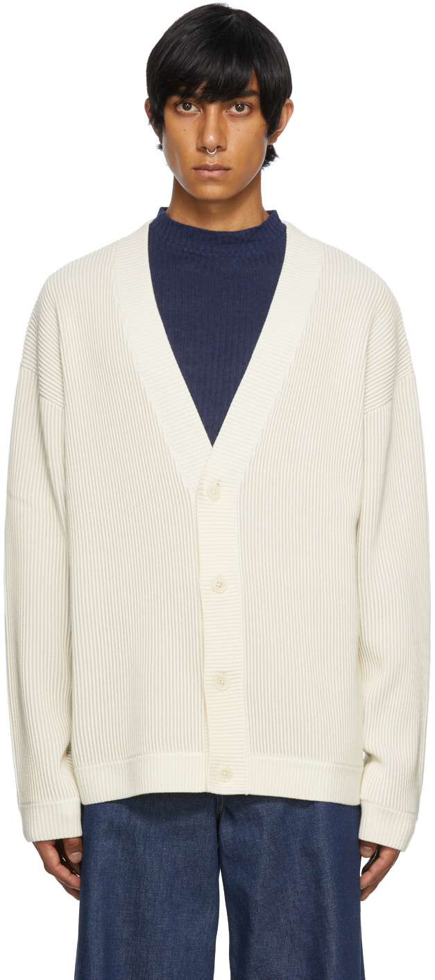 

SSENSE Exclusive Beige Кардиган в рубчик из мериноса King & Tuckfield
