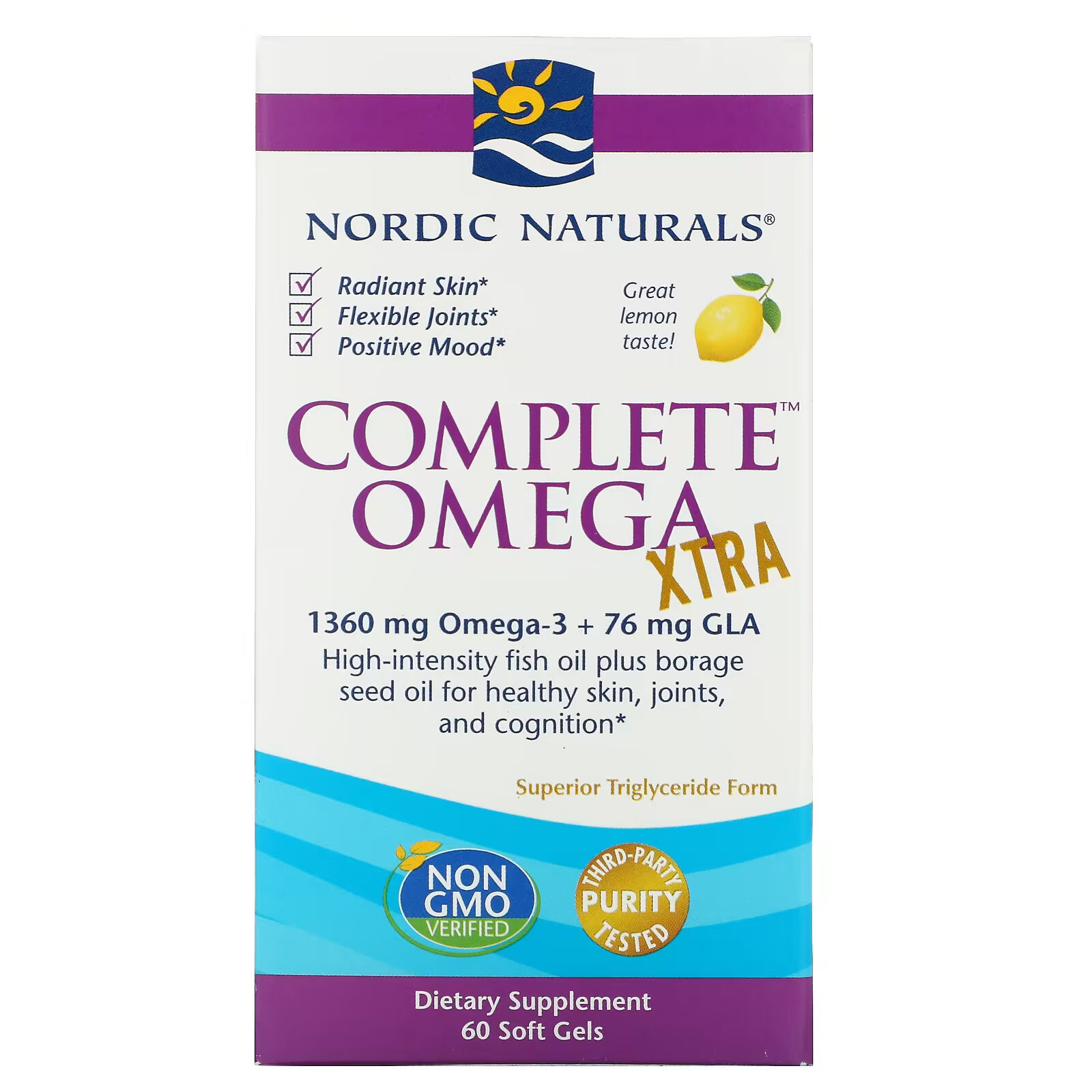 Nordic Naturals, Complete Omega Xtra со вкусом лимона, 680 мг, 60 мягких желатиновых капсул - фото