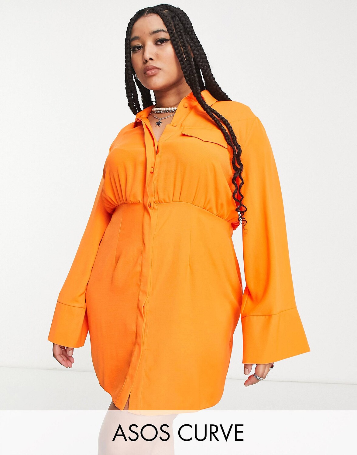 

Оранжевое платье-рубашка мини с пуговицами на талии ASOS DESIGN Curve, Оранжевый