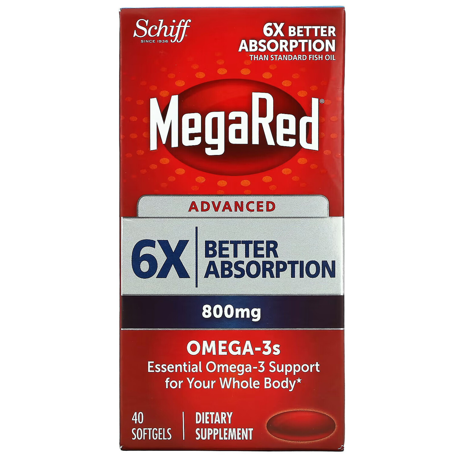 

Омега-3 Schiff MegaRed, 800 мг, 40 мягких таблеток