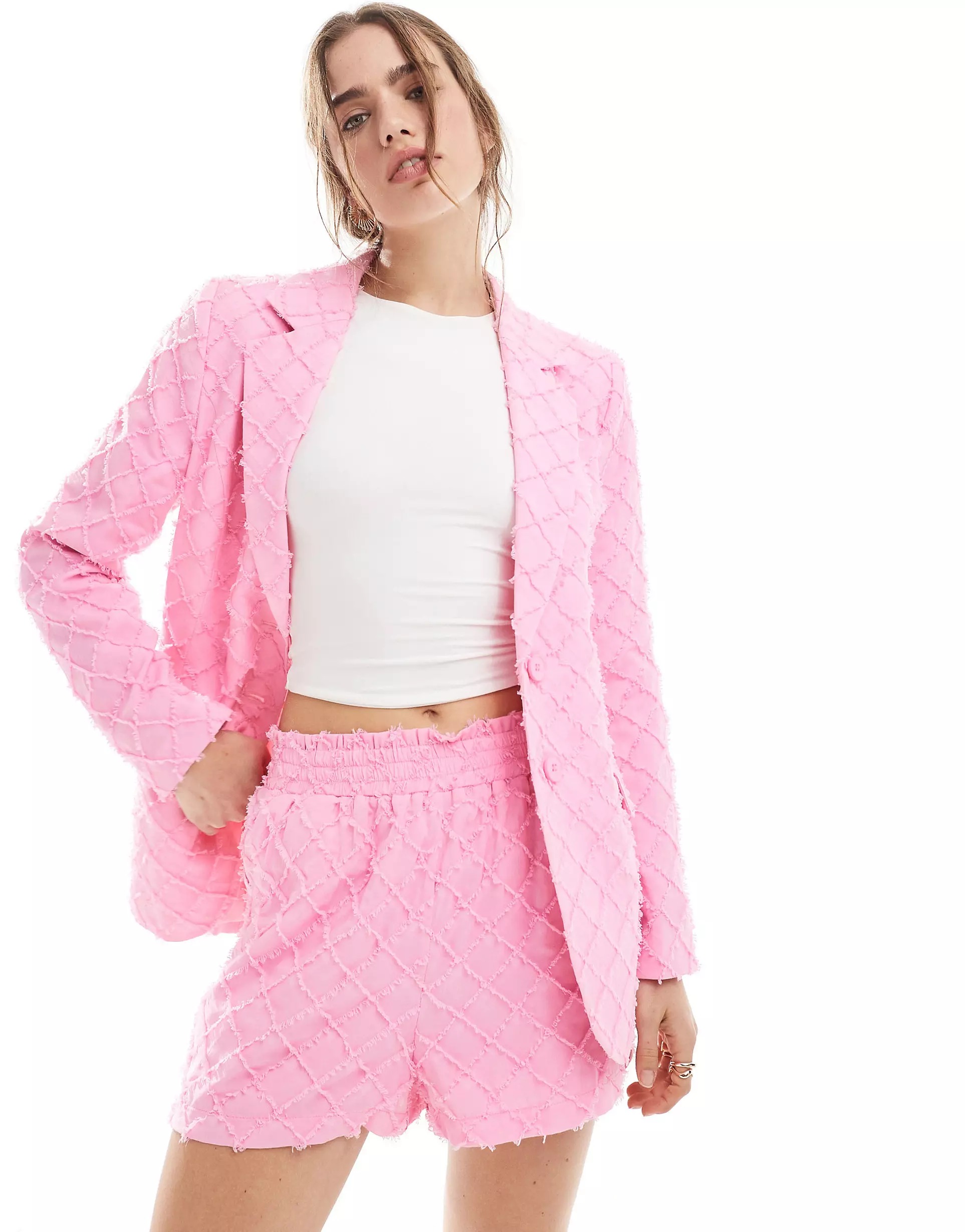 Жакет Asos Design Tailored In Textured Checkerboard, розовый