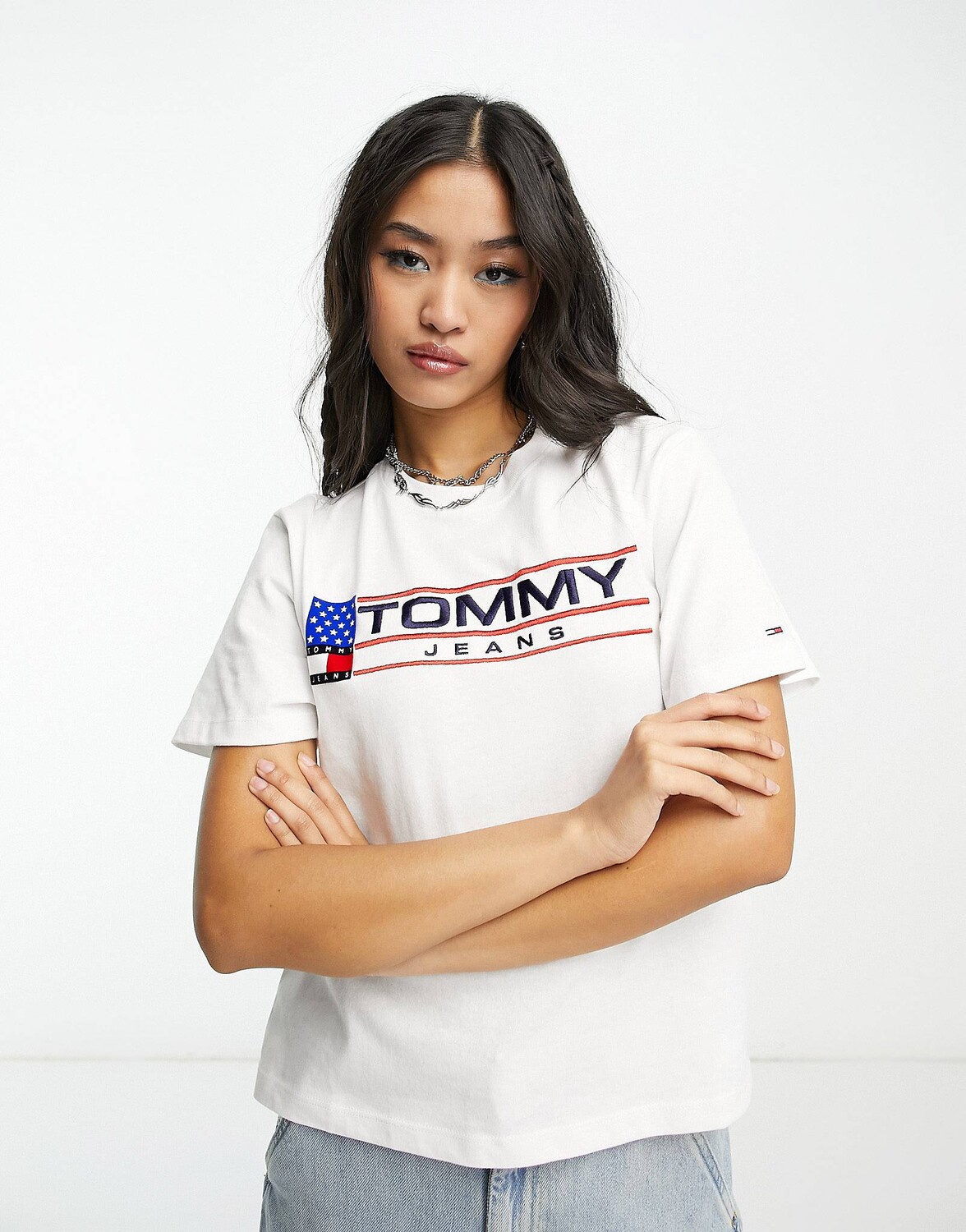 

Белая укороченная футболка с логотипом Tommy Jeans, Белый