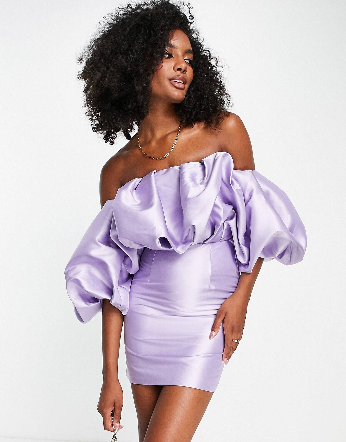

Сиреневое блузочное платье мини с открытыми плечами из атласного твила ASOS EDITION