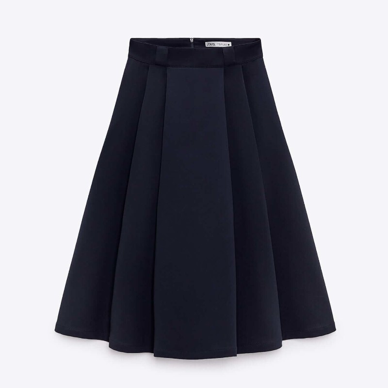 

Юбка миди Zara Wool Blend Voluminous, темно-синий