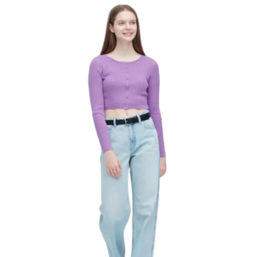 

Кардиган укороченный с круглым вырезом и длинными рукавами Uniqlo Crew Neck Long Sleeved Cropped Fit, фиолетовый