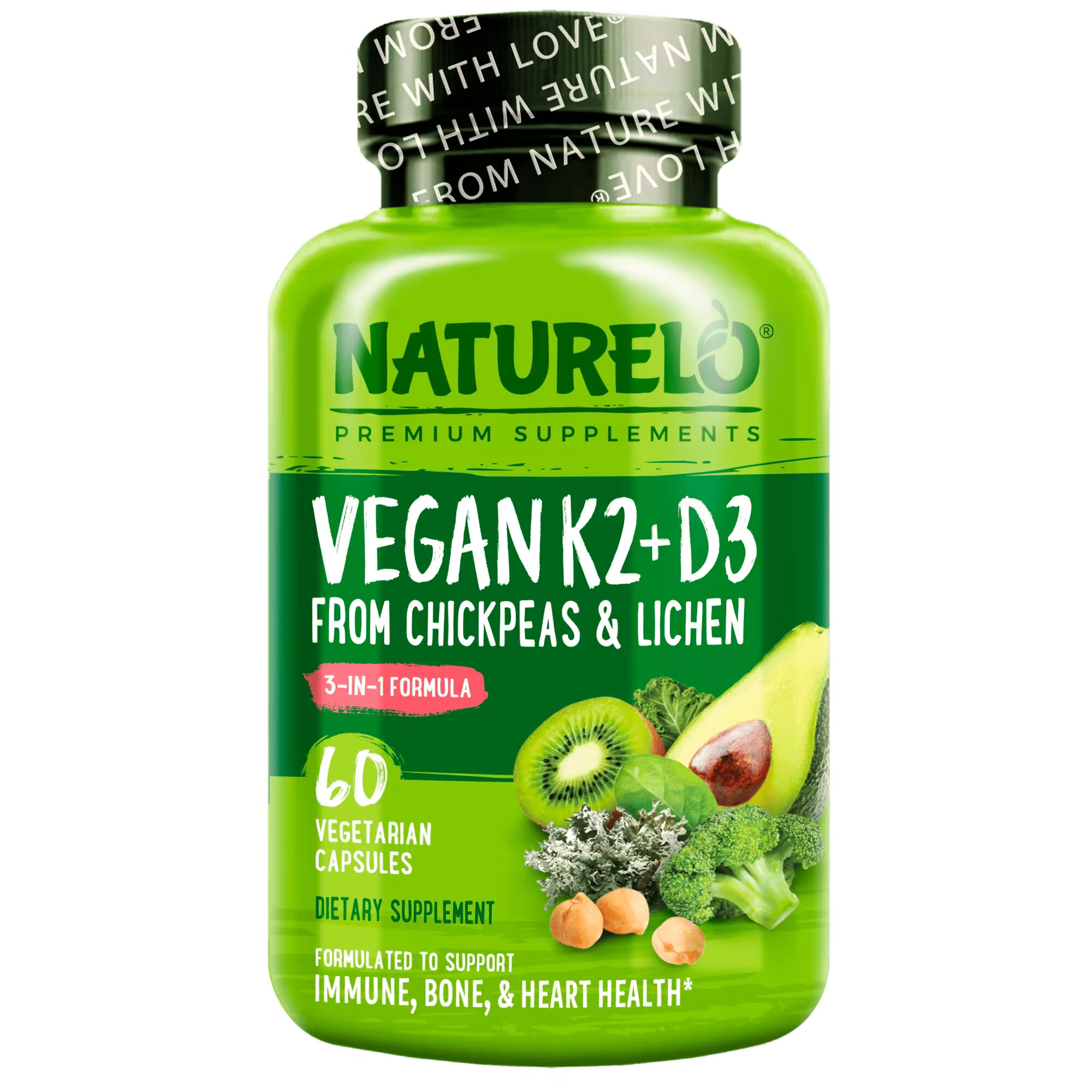 NATURELO, Витамин K2 + D3, из нута и лишайника, 60 вегетарианских капсул витамин k2 d3 naturelo 60 капсул