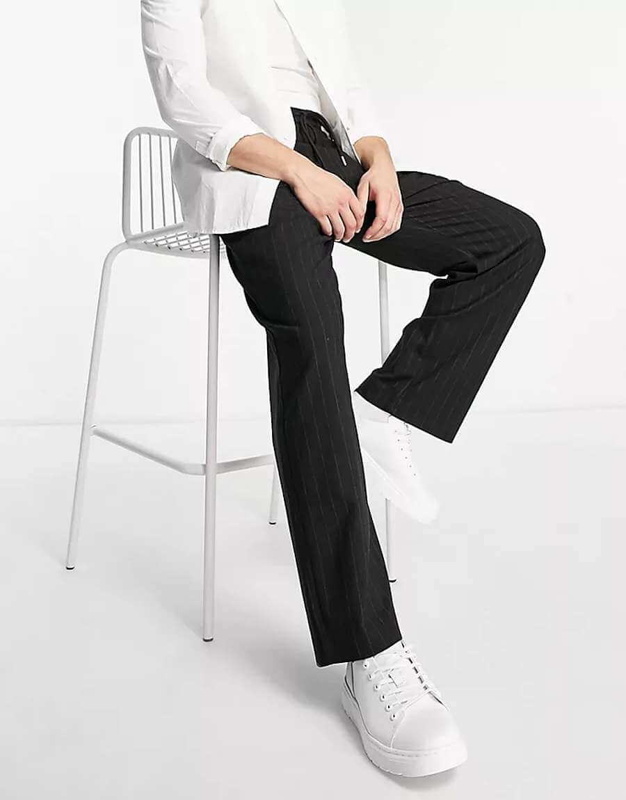 цена Брюки Pull&Bear Smart Wide Leg Trousers With Pinstripes, черный