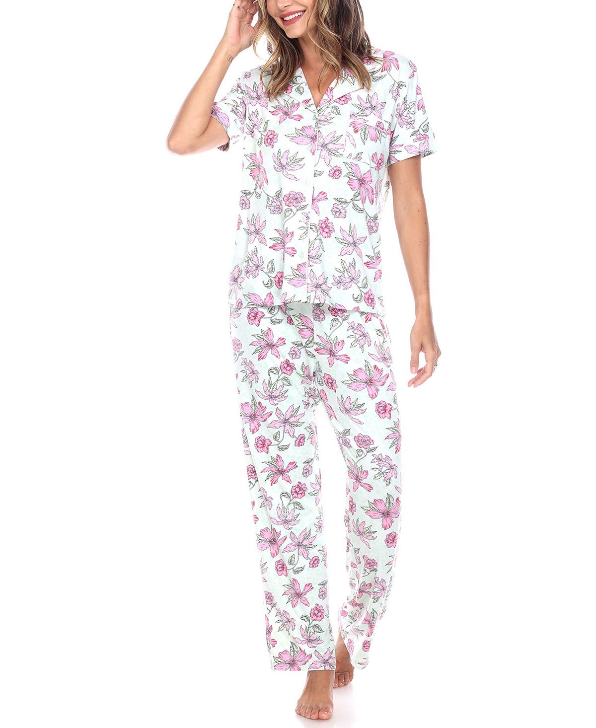 Женские брюки с короткими рукавами, тропический пижамный комплект, 2 предмета White Mark, мульти комплект пижамный с короткими рукавами climatyl xl синий