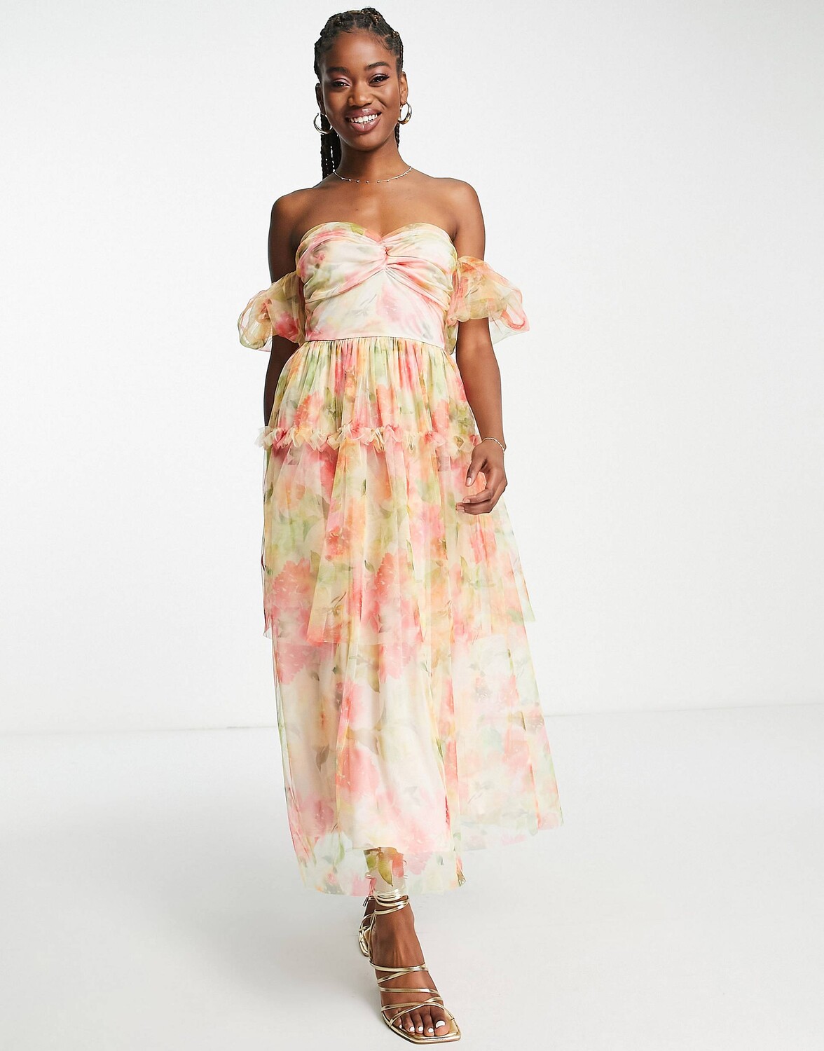 Разноцветное платье макси с перекрученным тюлем Miss Selfridge ...