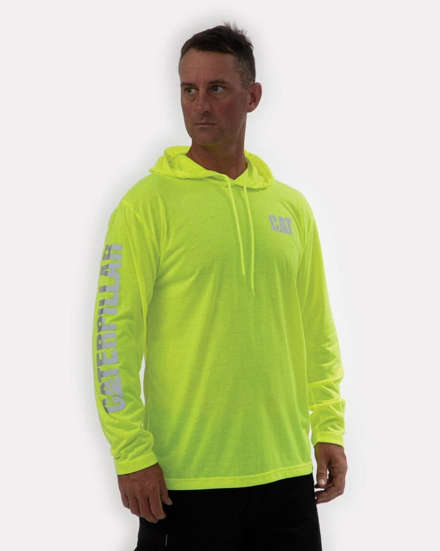 

Мужская футболка Hi-Vis UPF с капюшоном и длинным рукавом CAT, яркий желтый