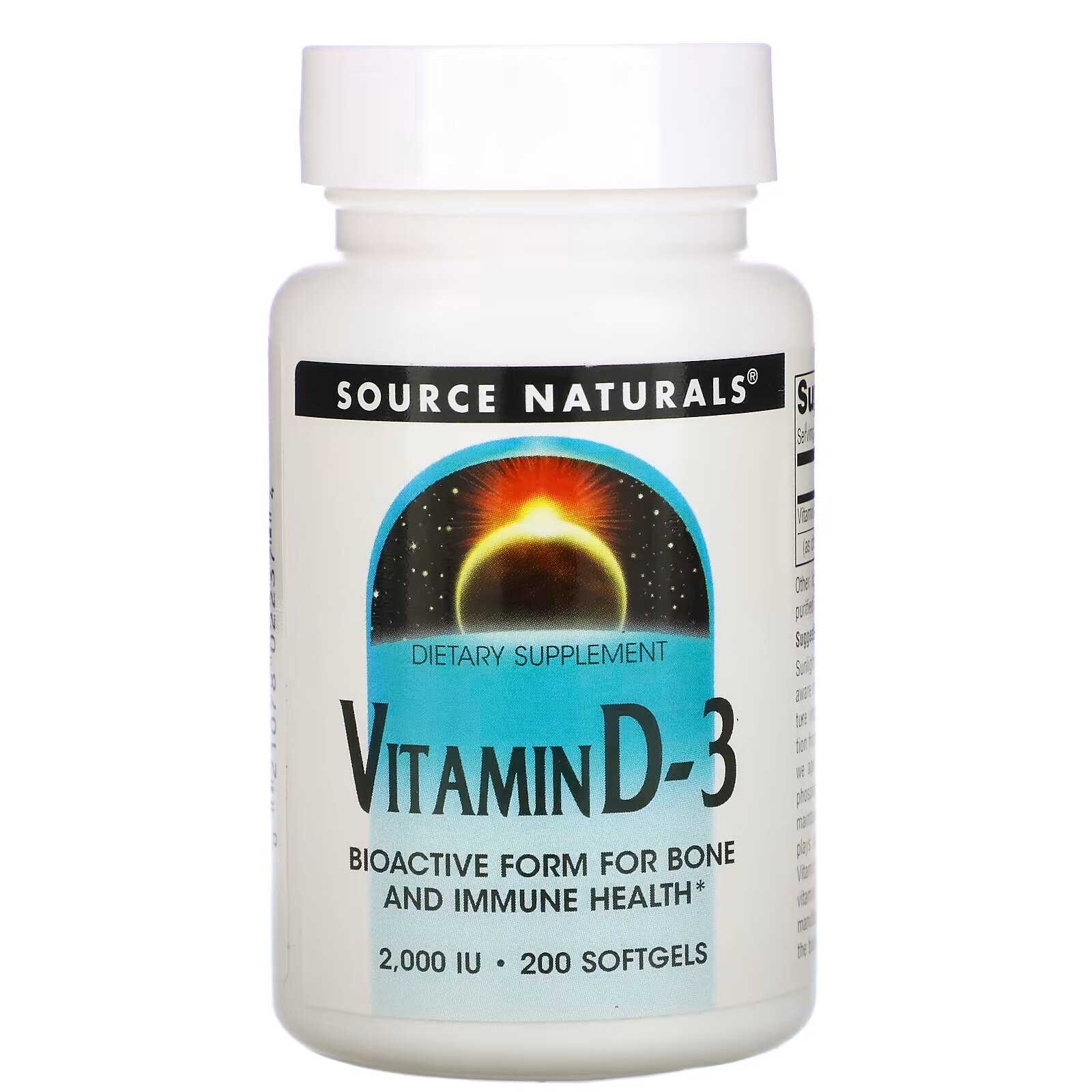 Source Naturals, Витамин D-3, 2000 международных единиц, 200 мягких капсул - фото