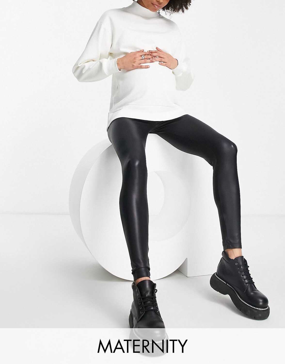 

Черные кожаные леггинсы для беременных Topshop, Черный