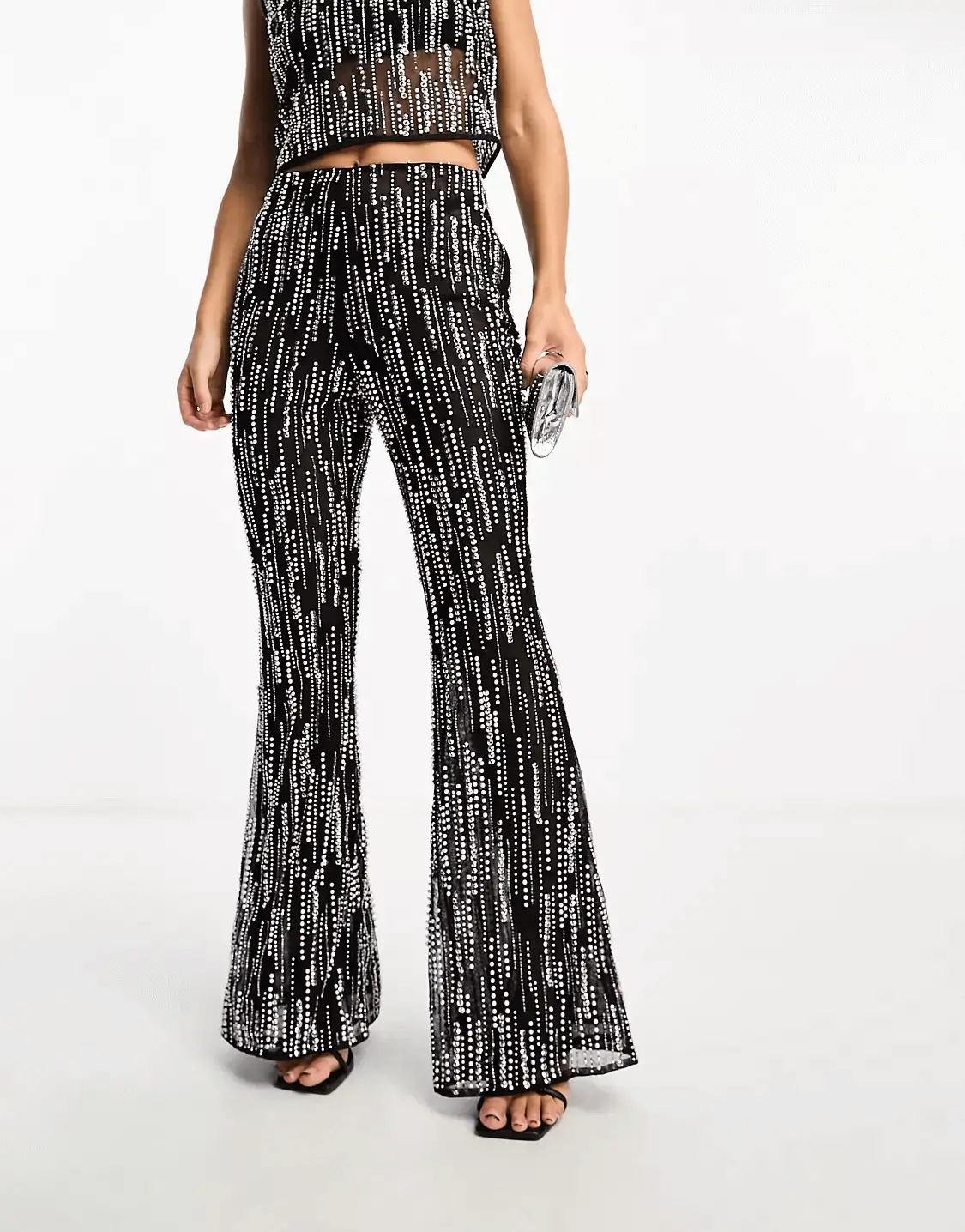 

Брюки Asos Design Embellished Flare, черный/серебристый