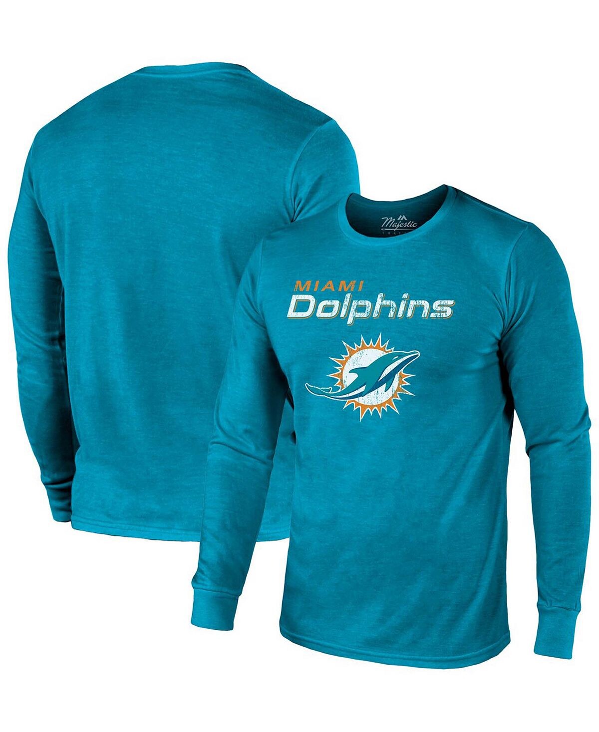 

Футболка miami dolphins lockup tri-blend с длинным рукавом - цвет морской волны Majestic