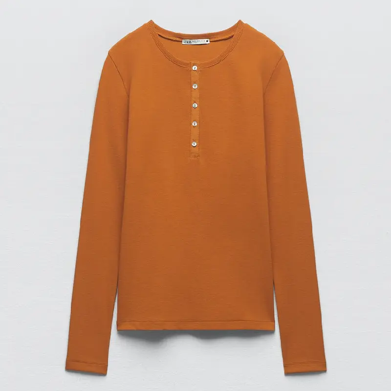 

Лонгслив Zara Ribbed Henley, горчичный