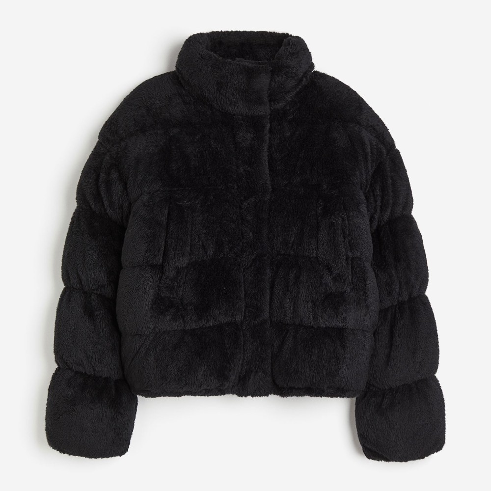 Куртка H&M Puffer, черный женская зимняя короткая куртка без рукавов с воротником стойкой и принтом в виде облаков на молнии жилет с хлопковой подкладкой новинка