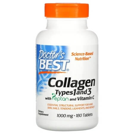 Коллаген типа 1 и 3 с Peptan и витамином C, Doctor's Best, 1000 мг, 180 таблеток коллаген растворимый it s collagen настоящий морской коллаген защита суставов и связок 40 г