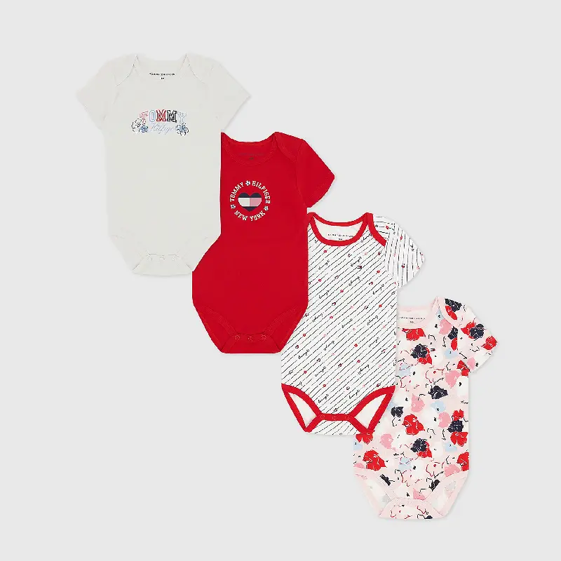 

Комплект детских комбинезонов Tommy Hilfiger Onesie, 4 предмета, красный/белый