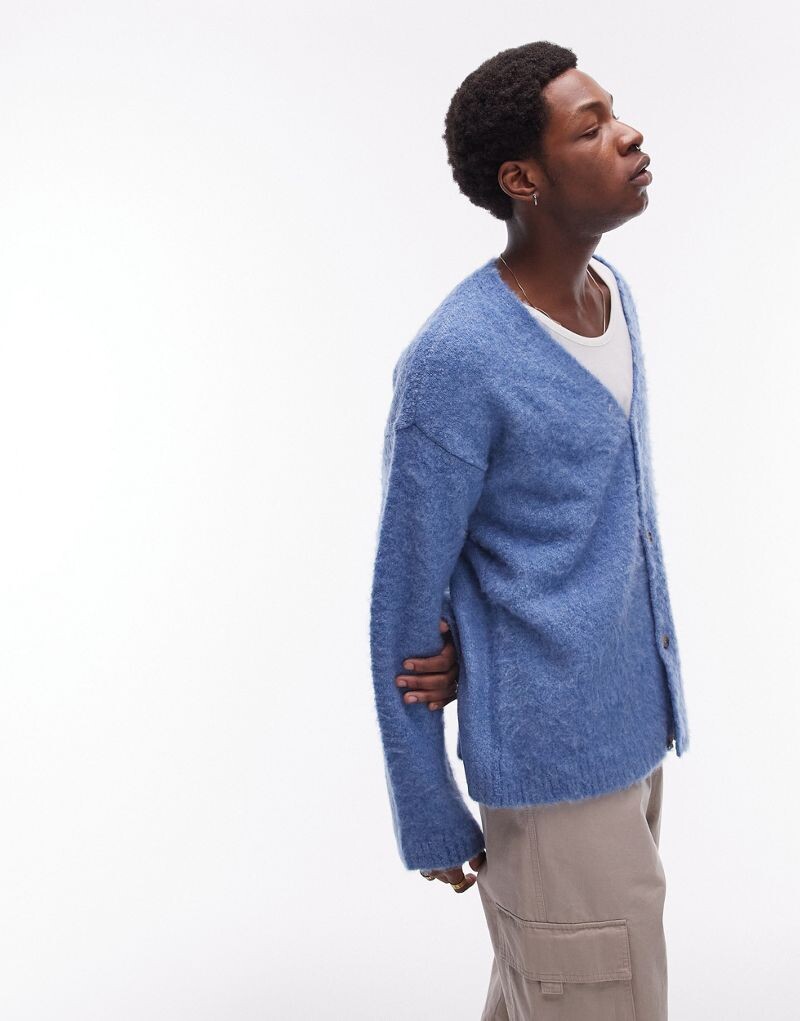 

Синий кардиган из букле с начесом Topman