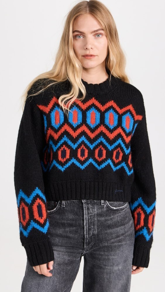 

Свитер GANNI Chunky Graphic Wool Cropped, черный