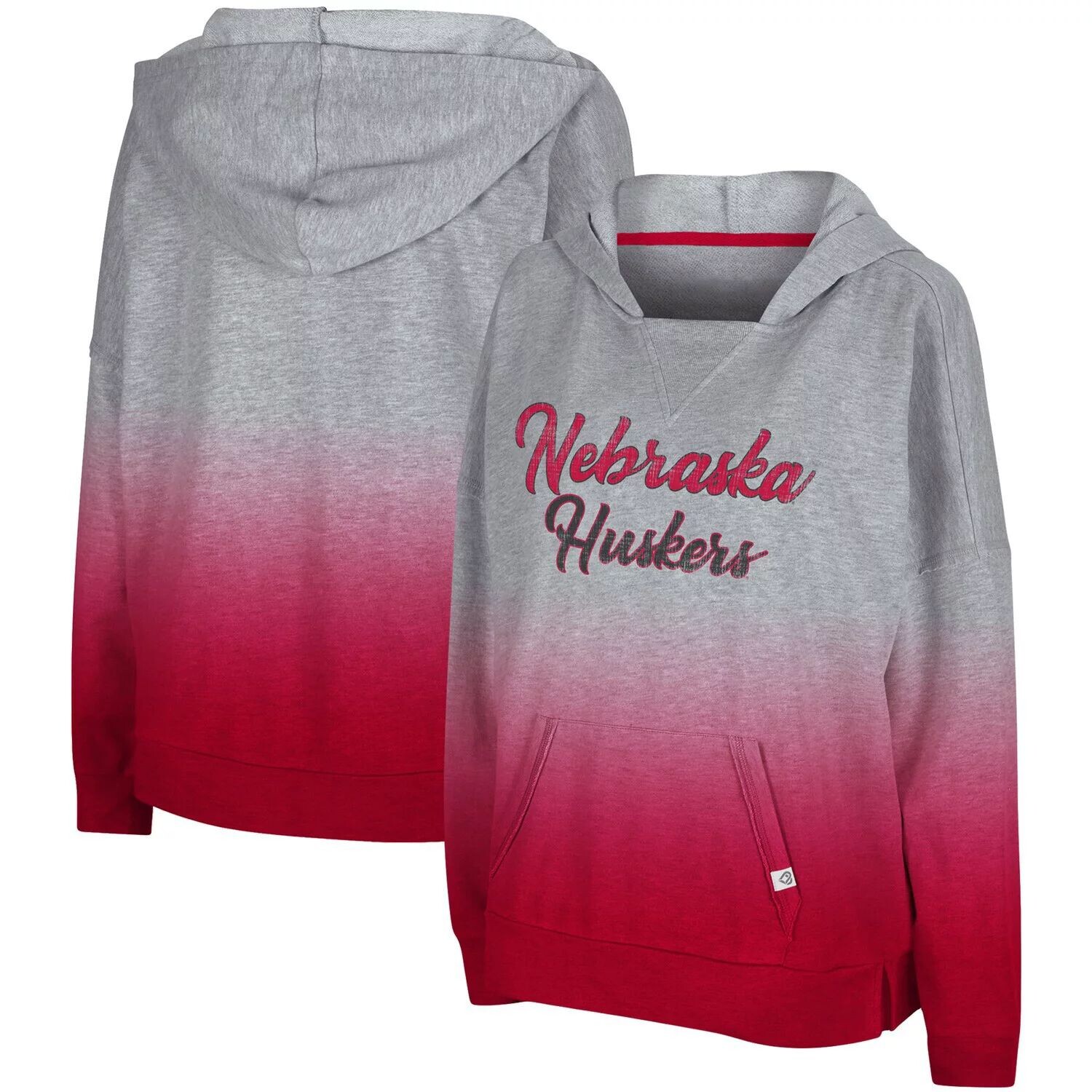 

Женский пуловер с капюшоном Colosseum Heathered Grey Nebraska Huskers On Wednesdays Dip-Dye Colosseum