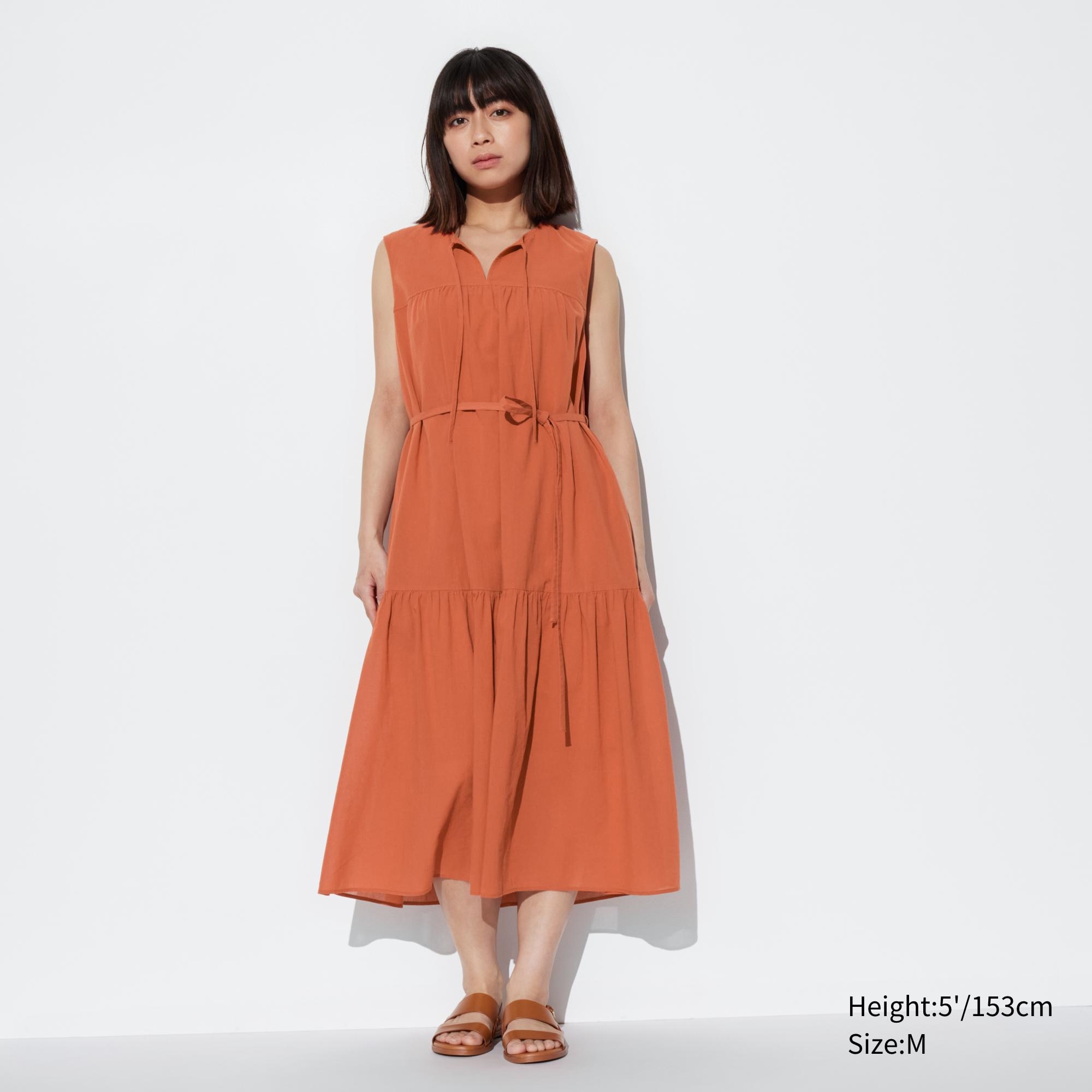 Легкое хлопковое платье без рукавов UNIQLO, оранжевый