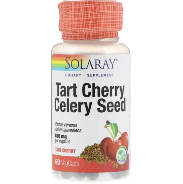 Экстракт вишни и семян злаковых Tart Cherry Celery Seed, 60 растительных капсул, Solaray badia celery seed whole 453 60 gm