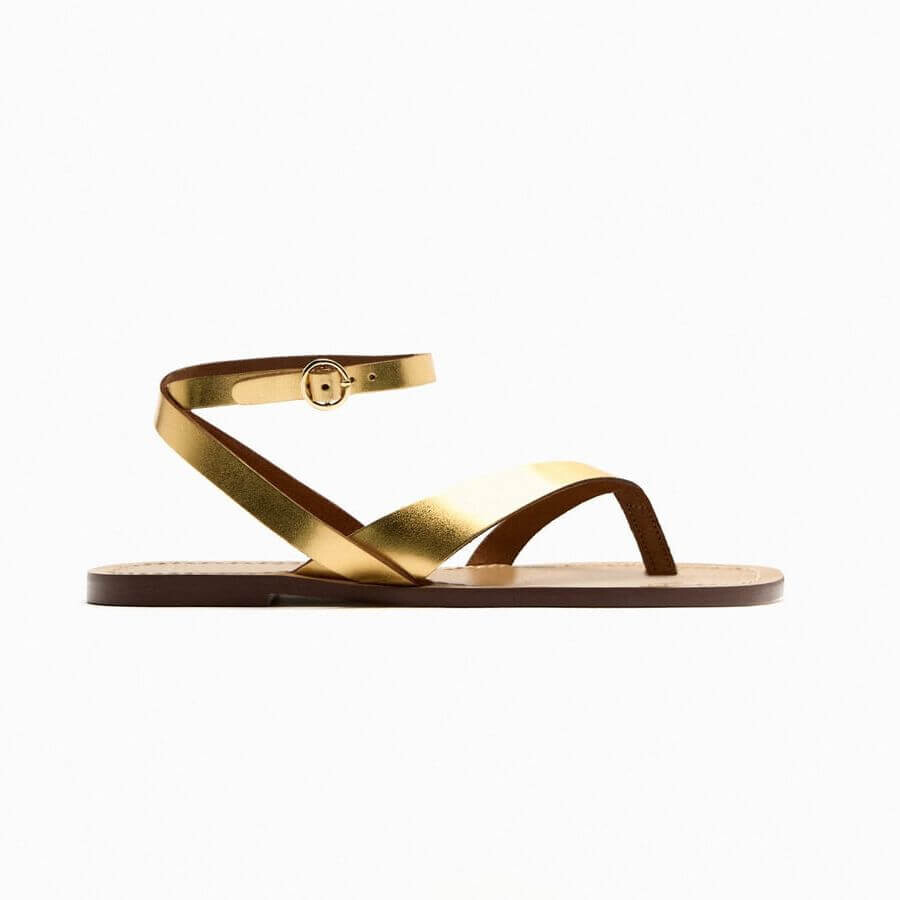 

Босоножки Zara Flat Metallic Leather, золотистый