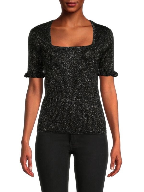 

Металлизированный топ с короткими рукавами и рюшами Tommy Hilfiger Black
