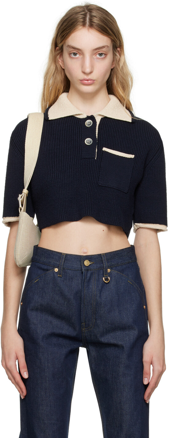 

Темно-синее поло Le Raphia 'Le Polo Maille Arco' Jacquemus, Синий