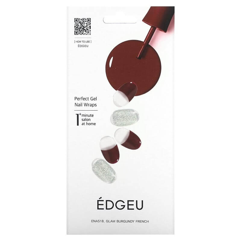 цена Гелевые полоски Edgeu для ногтей Perfect ENA518 Glam Burgundy French, набор из 16 полосок