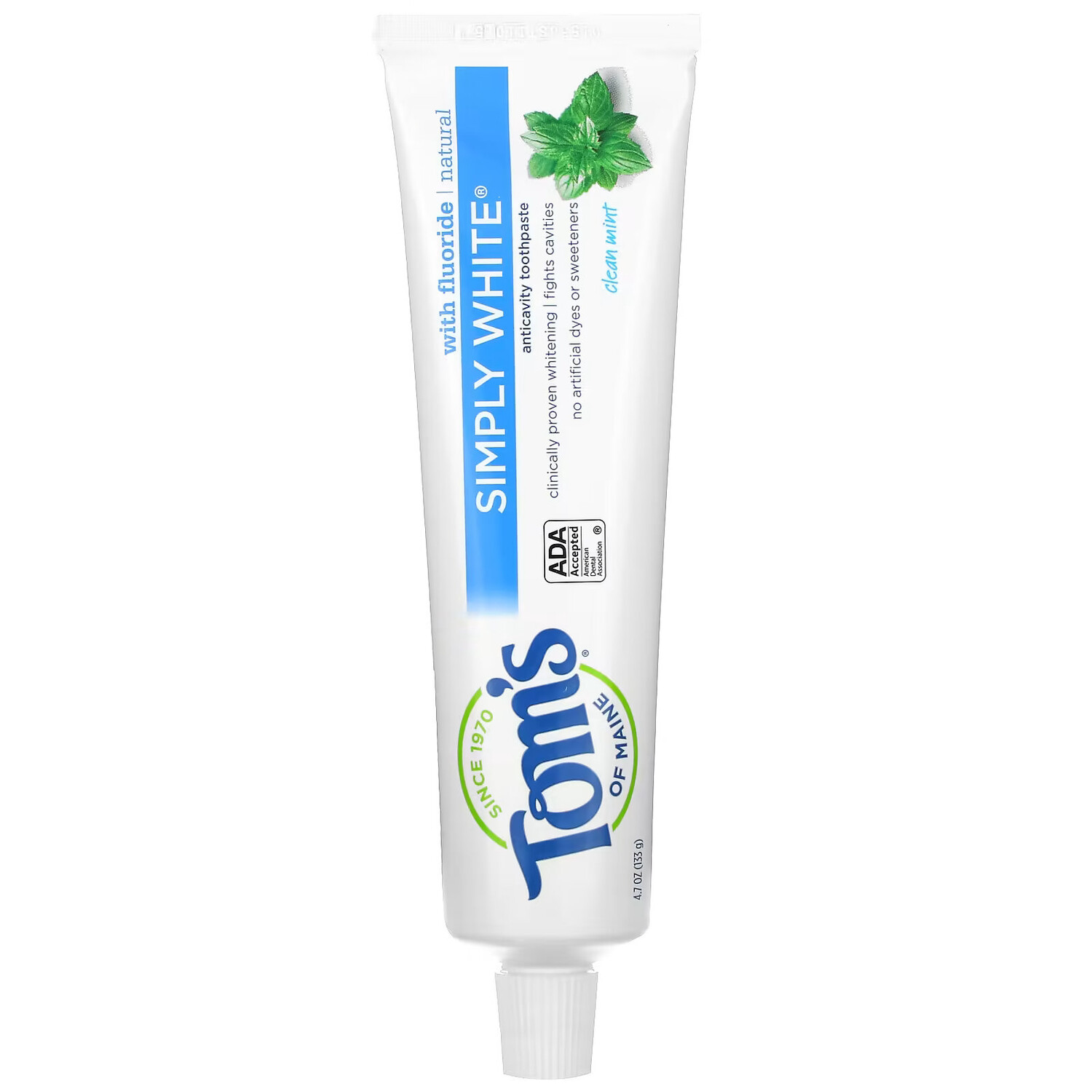 

Tom's of Maine, Зубная паста Simply White от кариеса с фтором, чистая мята, 133 г (4,7 унции)
