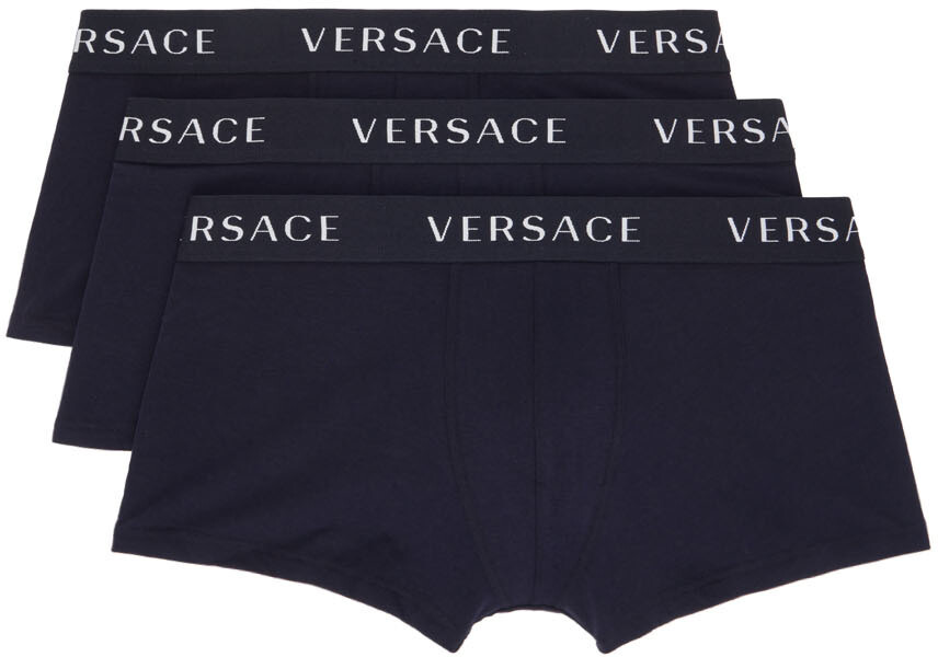 

Набор из трех темно-синих боксеров с логотипом Versace Underwear