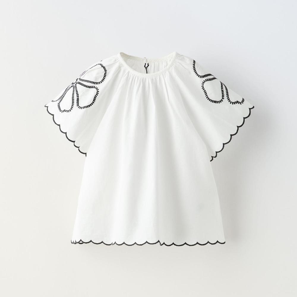 Блузка Zara Embroidered Poplin, белый