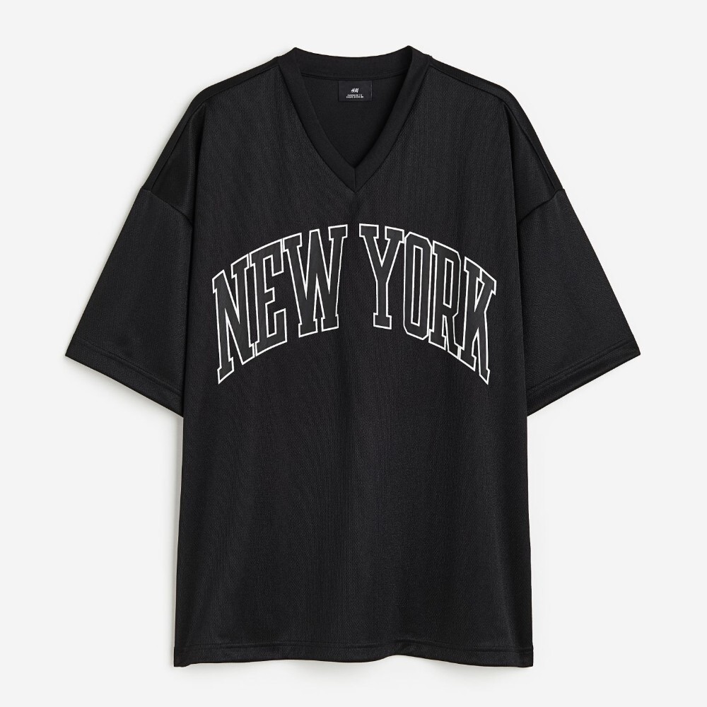 

Футболка H&M Oversized Fit Printed Mesh New York, черный
